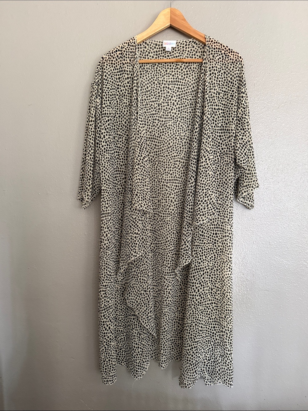 LuLaRoe Black Spot Print Open Front Kimono - Cream Base